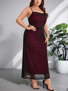 Firerie 大码优雅薄纱拼接褶皱吊带长裙 - 彩色 - 查看 4