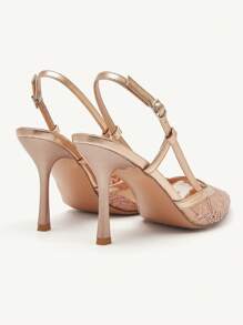 CUCCOO SZL Cuccoo 女士花卉网眼可调节扣设计尖头时尚高跟鞋 - 香檳色 - 查看 11