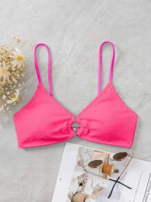 SHEIN Swim Summer Beach Ring Linked Bikini Top - Hot Pink - View 3