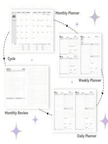 SHEIN 2025-2026 Planner Notebook Agenda English Inner Soft Leather Cover 204Sheets/408Pages Monthly/Weekly/Daily PlanerDairy Journal For Students Gifts Office&SchoolSupplies Stationery Christmas New Year Gifts