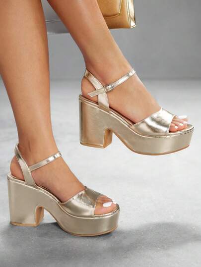 CUCCOO SZL Women's Fashion Black PU Leather Ankle Strap Sandals, Simple & Comfortable Platform Wedge Heels, Suitable For Commute, Date, Party, Wedding, Valentine's Day For Christmas