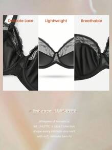 LUVLETTE Plus Pełne pokrycie, wsparcie, oddychająca siateczka na fiszbinach, koronka, elegancki czarny biustonosz typu minimizer, seksowna bielizna - Czarne - Zobacz 3