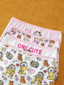 GARFIELD | SHEIN 4件套少女卡通图案吊带背心和短裤内衣套装 - 淺粉色 - 查看 8