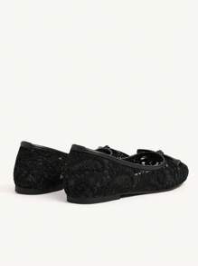CUCCOO CHICEST 女士圆头平底蕾丝一脚蹬黑色蝴蝶结优雅简约平底鞋 - 黑色 - 查看 10