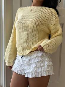 SHEIN EZwear Áo khoác cardigan buộc dây màu vàng bơ trơn thường ngày dành cho nữ, đa năng trong mùa thu/đông - Màu be - Xem 6