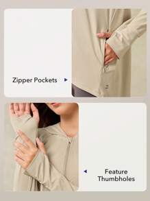 OutZeal 防紫外线 UPF50+ 吸汗排汗高低下摆连帽防晒夹克 - 卡其色 - 查看 5