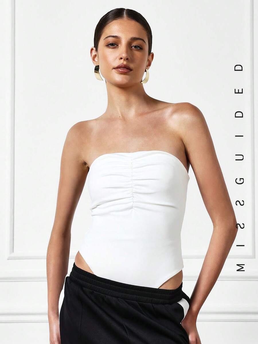 MISSGUIDED Bandeau Bodysuit - White - View 1