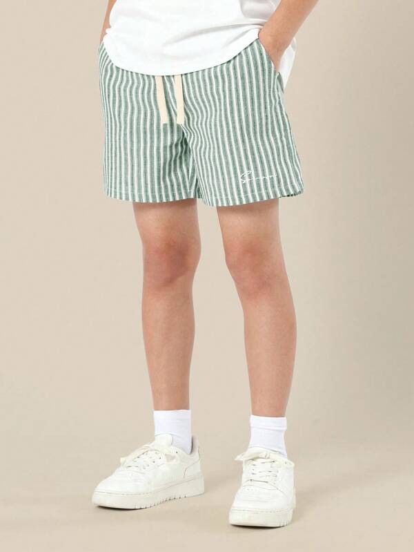 SUMWON Striped Vacation Club Drawstring Beach Shorts Summer Holiday Casual Resort Wear Elastic Waist Lightweight Lounge Bottoms