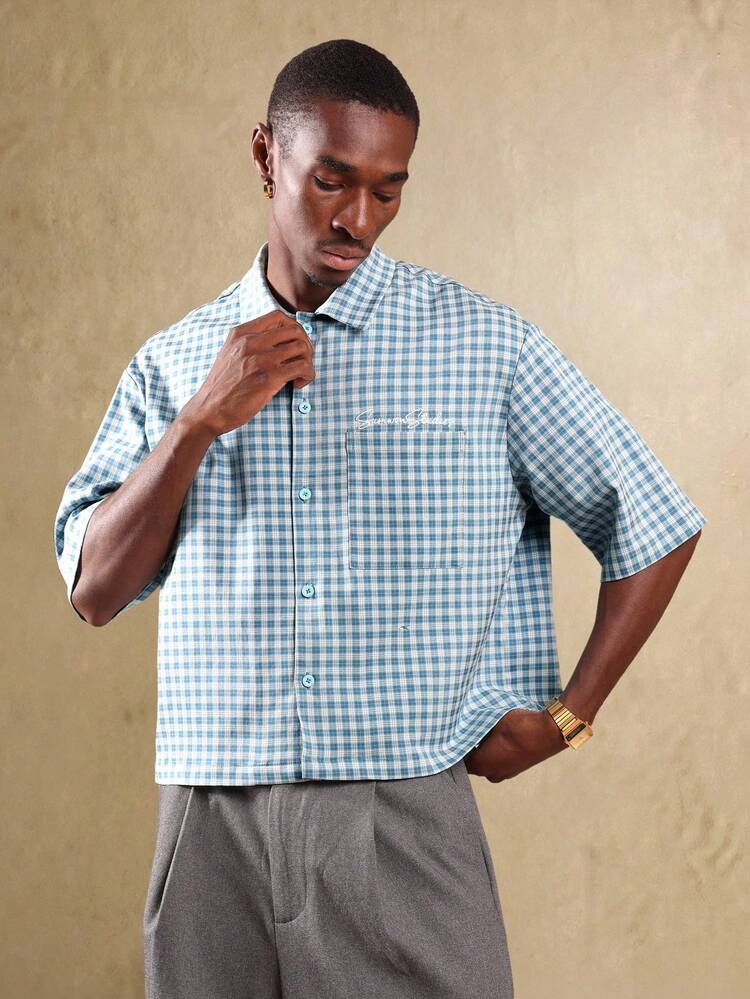 SUMWON Checked Short Sleeve Summer Button Up Shirt Business Casual Classic Sport Shirt Modern Slim Fit Holiday Stylish Office Weekend Wear