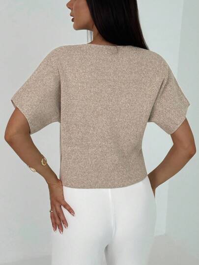 Aloruh New Minimalist Fashionable Office Commute Deep V-Neck Short Sleeve Slim Fit Buttoned Cardigan, Versatile Casual,Knitted Cardigan In Fall/Winter Going Out