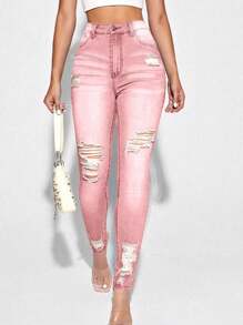 Selenza Relaxed Distressed Cat Whisker Skinny Fit Jeans - Pink - View 4