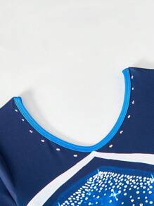SHEIN Tween Girls Blue & Contrast Color Leotard, Gymnastics, Dance, Artistic Performance & Training, All Season