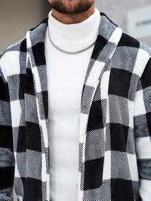 Manfinity CasualCool 男士格子印花休闲时尚长袖抓绒外套，秋冬季 - 彩色 - 查看 5