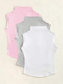 Sweetra Women Solid Color Casual Sleeveless T-Shirt - Multicolor - View 2