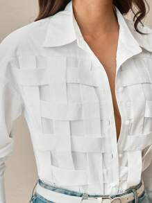 Anewsta 女士蓝色条纹格子优雅休闲宽松春夏长袖衬衫