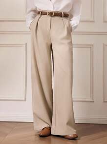 Briarwyn Einfarbige, gefaltete, plissierte, elegante Pendlerhose mit weitem Bein, helles Apricot, moderne, lockere Hose mit geradem Bein für Pendler in der Stadt, lässige gerade Hose mit hohem Bund, modische, einfarbige, elegante Hose mit weitem Bein und Taschendetail fürs Büro, moderne, lockere Hose mit geradem Bein für Pendler in der Stadt - Aprikosenfarben - Übersicht 3