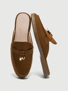 CUCCOO BIZCHIC Women's Fashionable Brown Suede Comfortable Commuter Flat Mule Slip-On Shoes, Suitable For Outdoor, Shopping, Work, Daily Wear, Versatile For Christmas Spring Shoes - Brown - View 9