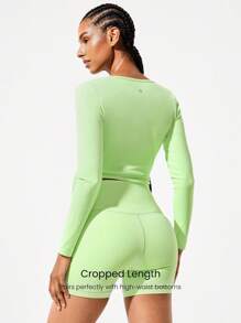 GLOWMODE FeatherFit™ Tie Waist Wrap V Neck Cropped Long Sleeve Top Low Impact Yoga Daily Summer