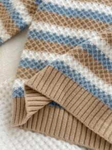 SHEIN Babygirl Casual Striped Long Sleeve Sweater, Versatile For Autumn/Winter Baby Knitwear Baby Sweater Striped Baby Sweater Baby Boy Sweater Baby Girl Sweater