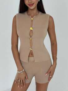 Aloruh New Arrival Simple Style Casual Commute 2 Pieces Knitted Set, Thin Solid Color, Autumn/Winter - Khaki - View 5