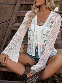 LanaWest Vintage Aesthetic Fresh Small Embroidered Hollow-Out Short Jacket For Women, Spring/Summer'