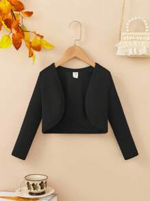 SHEIN Young Girl Solid Color Knit Cardigan Jacket, Long Sleeve,In Fall/Winter