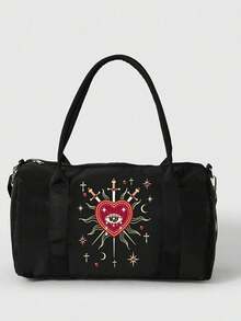 ROMWE Hippie Artikel Nr. 1337053. Wochenendtasche für Frauen mit Hasen- und Schleifen-Muster. 2-in-1 Handtasche & Umhängetasche, großes Fassungsvermögen, leicht, geeignet für Sport, Gym, Geschäftsreise, Wochenendtrip mit Aufbewahrungstasche - Schwarz - Übersicht 2