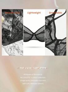 LUVLETTE 全覆盖支撑透气钢圈网眼蕾丝优雅黑色迷你文胸性感内衣 - 黑色 - 查看 3