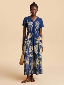 Travachic Vestido largo de ajuste holgado con estampado tejido para vacaciones para mujeres, atuendos de verano para mujeres, ropa de playa, primavera y verano, Pascua, atuendos de vacaciones, atuendos de playa para mujer, vacaciones de primavera, atuendos de vacaciones para mujeres, atuendos de concierto para mujeres, BOHO, bohemia, festival de música, ropa de mujer para vacaciones tropicales, romántica, blusas para salir, atuendos para citas para mujeres, toda la ropa de mujer, ropa de otoño, otoño