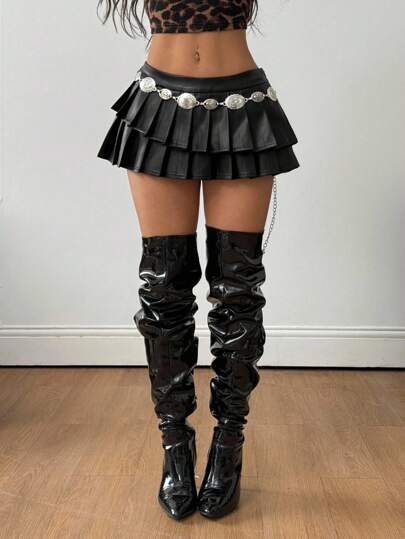 Coolane Women's Fall/All-Season Festival Hot Girl Rave Casual Vintage Western Wear Y2K Asymmetrical Mini Pleated Skirt