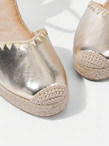 Styleloop Women's Pleated Strap Jute Bottom Platform Wedge Sandals, Bohemian Style - Gold - View 4