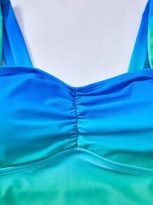 Swim Oasis 2pcs Plus Size Women's Fashion Ombre Ruched One Piece Swimsuit For Summer Beach Vacation - Green - View 3
