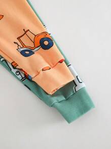 Cozy Pixies 4 件套男婴舒适睡衣套装，卡通汽车图案针织柔软圆领长袖上衣和松紧腰长裤 - 霧霾藍 - 查看 7