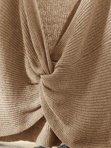 CosyJoli 大码休闲扭结无袖毛衣背心 - 卡其色 - 查看 5
