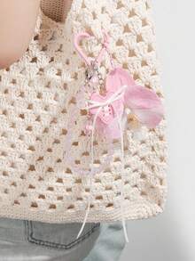 ROMWE Kawaii 1 件 INS 可爱逼真蝴蝶兰，闪闪发光的珠子，亚克力蝴蝶结装饰，非常适合手机挂饰、钥匙扣、包包吊坠、女士日常佩戴、礼物 - 粉色 - 查看 8