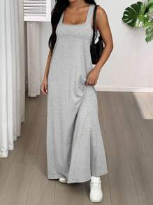 SHEIN EZwear 女式纯色不对称领口无袖休闲连衣裙（夏季） - 灰色 - 查看 4