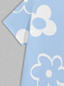 Manfinity Homme 2件套男士休闲短袖T恤和宽松短裤套装男士两件套短裤套装短款2件套男士套装花朵，舒适服装 - 淺藍色 - 查看 5