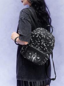 Corpse Bride | ROMWE Mochila de moda negra con patrón de mariposa y novia