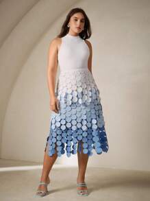 Anewsta Váy xòe thêu tua rua lưng cao, váy lễ hội mùa hè cho nữ - Màu xanh lam - Xem 5