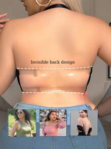 SHEIN Plus Size Women Solid Color Wire-Decorated Push-Up Halter Bra With Detachable Transparent Straps, Lift - Black - View 2