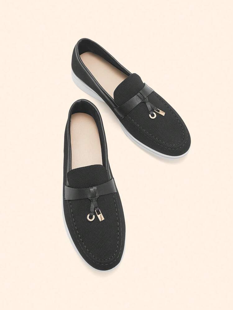 CUCCOO BASICS Zapatillas planas cómodas de mujer con punta redonda y diseño slip-on, bailarinas planas slip-on de punto negro