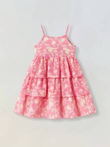Maija Kids Maija Kids 2件套少女花卉层叠荷叶边吊带连衣裙（带防尘罩） - 粉色 - 查看 5