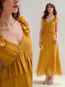 MOTF STUDIO VÁY DÀI XÒE DÁNG LÃNG MẠN CHO NGÀY LỄ HỘI CÓ VÒNG XẺO KHÔNG ĐỐI XỨNG THEO KIỂU PHÁP - Màu vàng - Xem 8