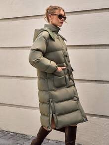 CLARA VERO 羽绒冬季大衣，街头风格夹克，实用口袋外套，按扣，冬季时尚，都市保暖层，舒适必备 - 綠色 - 查看 7
