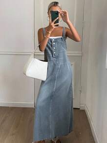 Livesso Abito salopette in jeans casual da donna con lavaggio estivo e dettagli con bottoni