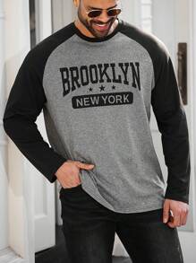 Manfinity Dauomo 男士字母图案插肩袖T恤，适合秋季 - 彩色 - 查看 4