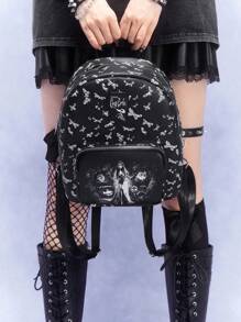 Corpse Bride | ROMWE Mochila de moda negra con patrón de mariposa y novia