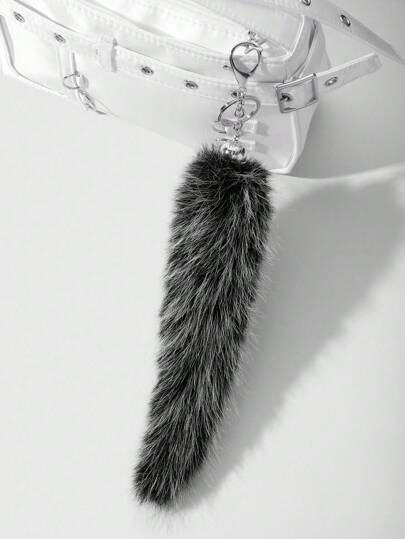 Grunge Punk 1 pezzo Portachiavi per donna con coda di animale effetto sfumato dal nero al bianco, stile retrò Y2K, accessorio delicato e personale, cool e chic, adatto per l'uso quotidiano e come regalo per le feste