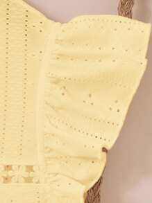 SHEIN Leap Crew TEEN GIRL 黄色纹理镂空针织T恤，宽松休闲度假风上衣 - 黃色 - 查看 5