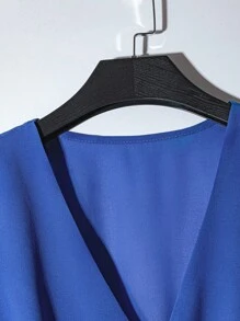 SHEIN Clasi 大码女式时尚休闲通勤优雅无袖衬衫 - 藍色 - 查看 4